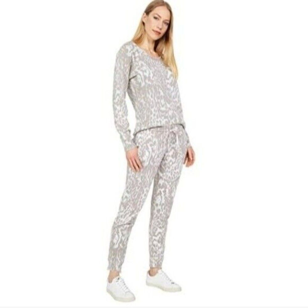 Chaser Linen French Terry Raw Edge Pullover Cheetah Print Set Top and Bottom 1X